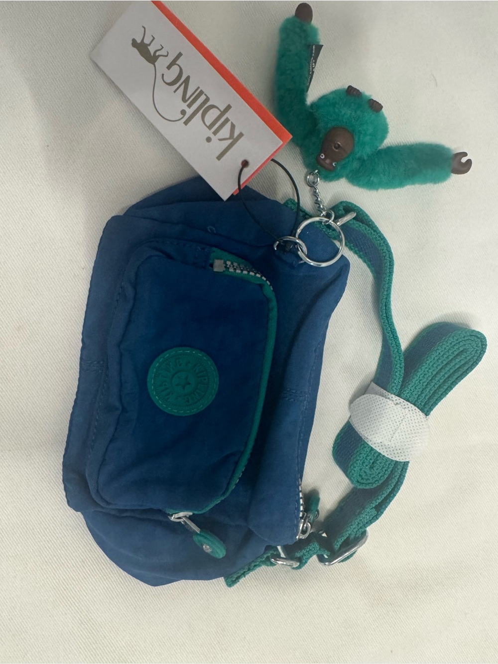 New! With Tag Kipling Navy & Teal Nylon Crossbody Bag with Monkey Keychain